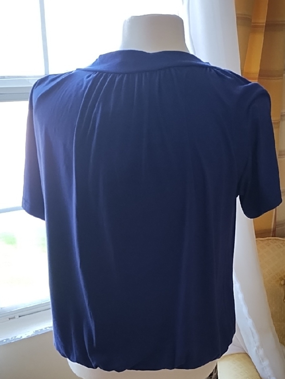 Women's V-Neck Pleated Short Sleeve Top - Royal Blue - Picture 3 of 5